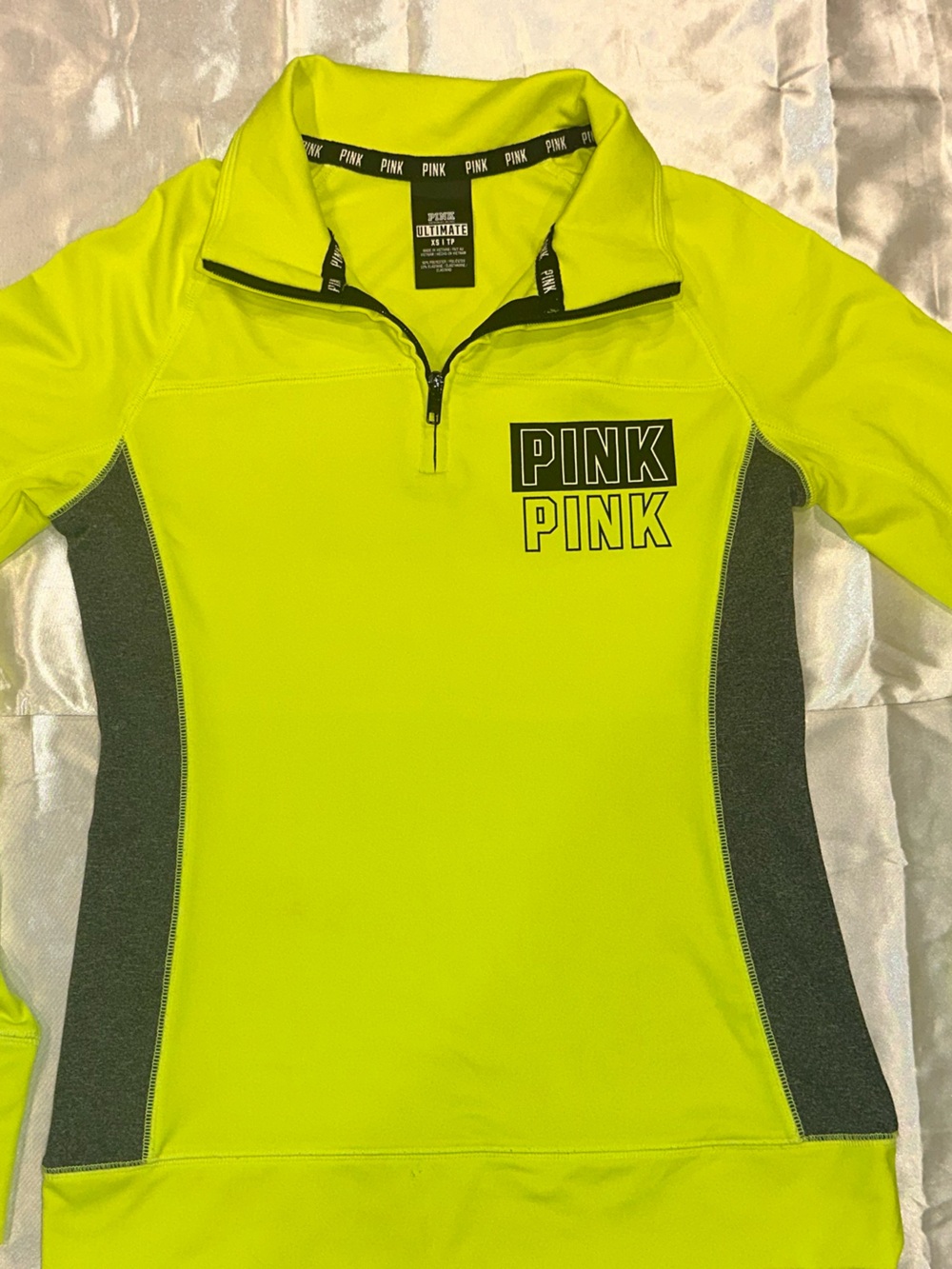 PINK Victoria's Secret Neon Yellow Pullover with Black Trim